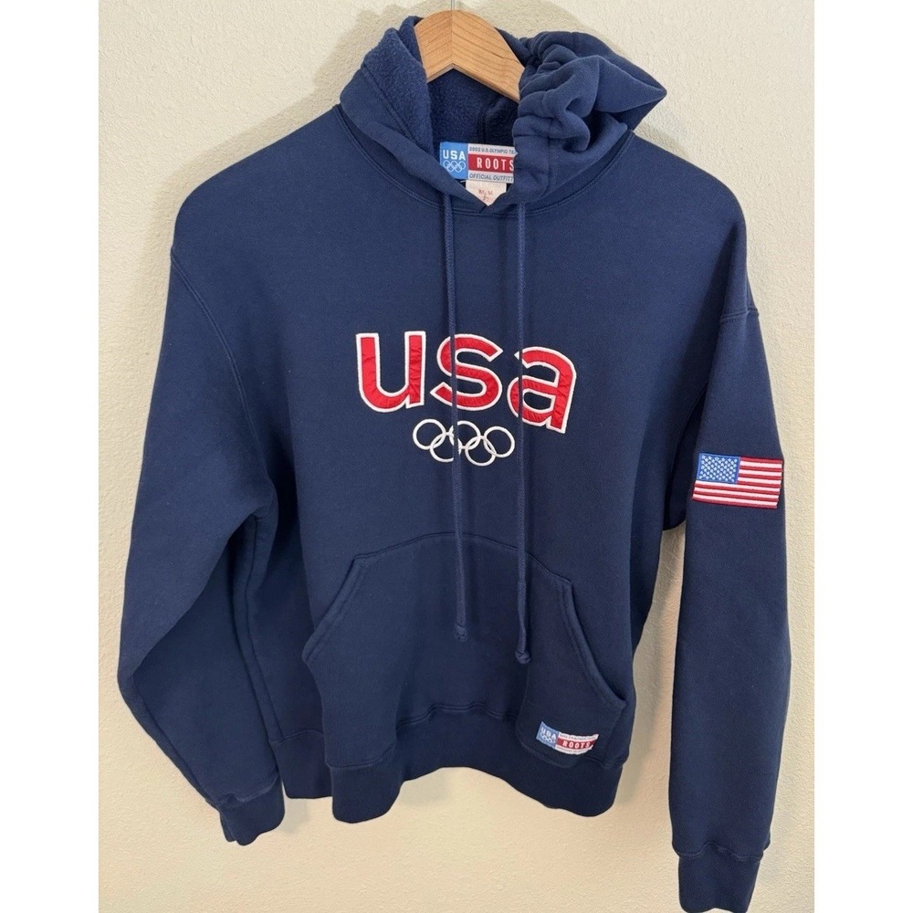Vintage 2002 Roots Team USA Winter Olympics Hoodie Pullover Size M Embroidered